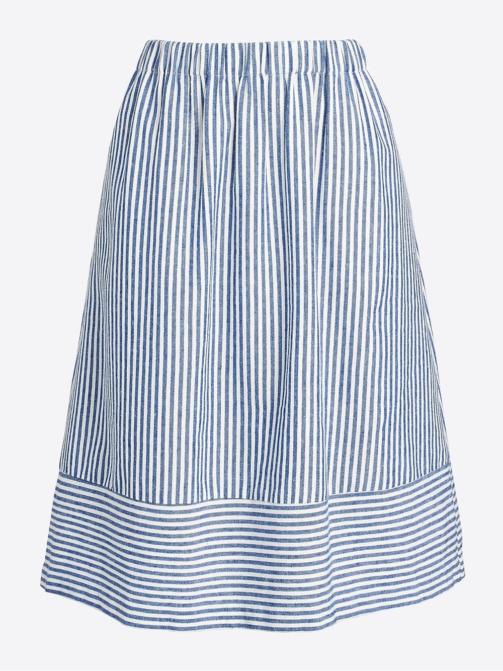 J. Crew blue and white striped cotton blend midi skirt, size 0